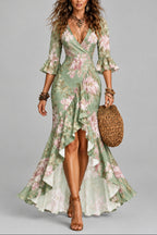 Alexa - Women's Floral Wrap Front Ruffle Dress 5