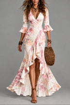 Alexa - Women's Floral Wrap Front Ruffle Dress 6
