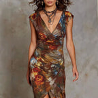 Almira - Women's Abstract Floral V-Neck Vacation Maxi Dress 2