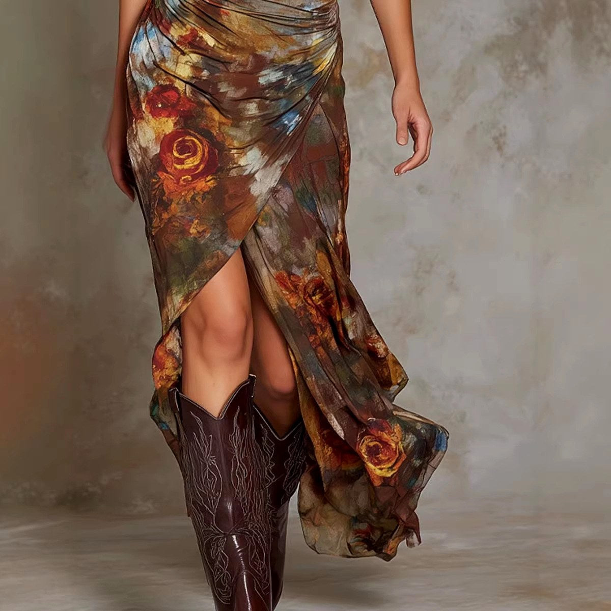 Almira - Women's Abstract Floral V-Neck Vacation Maxi Dress 3