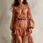 Aloisia - Women's Tie-Dye Lantern Sleeve Mini Dress 2