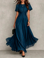 Alycia - Women's Ruched Bodice Flutter Sleeve Maxi Dress 1