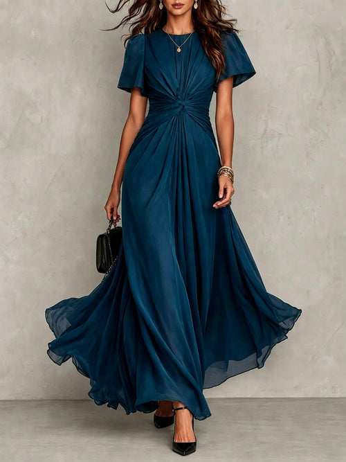 Alycia - Women's Ruched Bodice Flutter Sleeve Maxi Dress 1