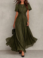 Alycia - Women's Ruched Bodice Flutter Sleeve Maxi Dress 2