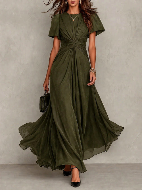 Alycia - Women's Ruched Bodice Flutter Sleeve Maxi Dress 2