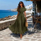 Alycia - Women's Ruched Bodice Flutter Sleeve Maxi Dress 4