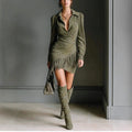 Alycia - Women's Suede Puffed Sleeve Bodycon Dress 1