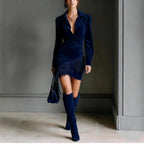 Alycia - Women's Suede Puffed Sleeve Bodycon Dress 2