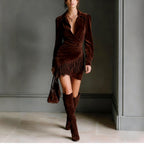 Alycia - Women's Suede Puffed Sleeve Bodycon Dress 3