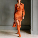 Alycia - Women's Suede Puffed Sleeve Bodycon Dress 4