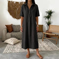 Amara - Women's Linen Polo Collar Straight Midi Dress 1