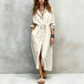 Amaryllis - Women's Collared Long Sleeve Shirt Maxi Dress 1