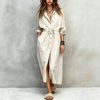Amaryllis - Women's Collared Long Sleeve Shirt Maxi Dress 1