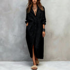 Amaryllis - Women's Collared Long Sleeve Shirt Maxi Dress 3
