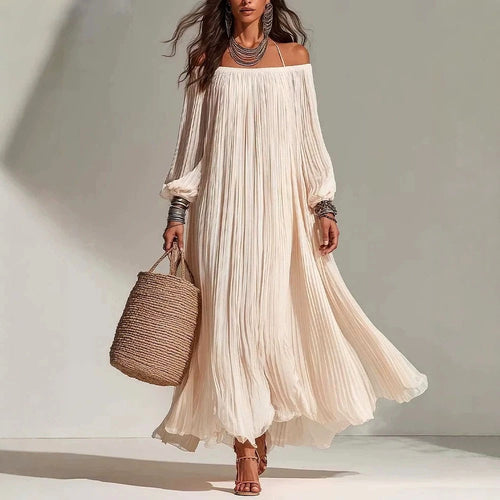 Amelia - Women's Off-the-Shoulder Pleated Maxi Dress 1