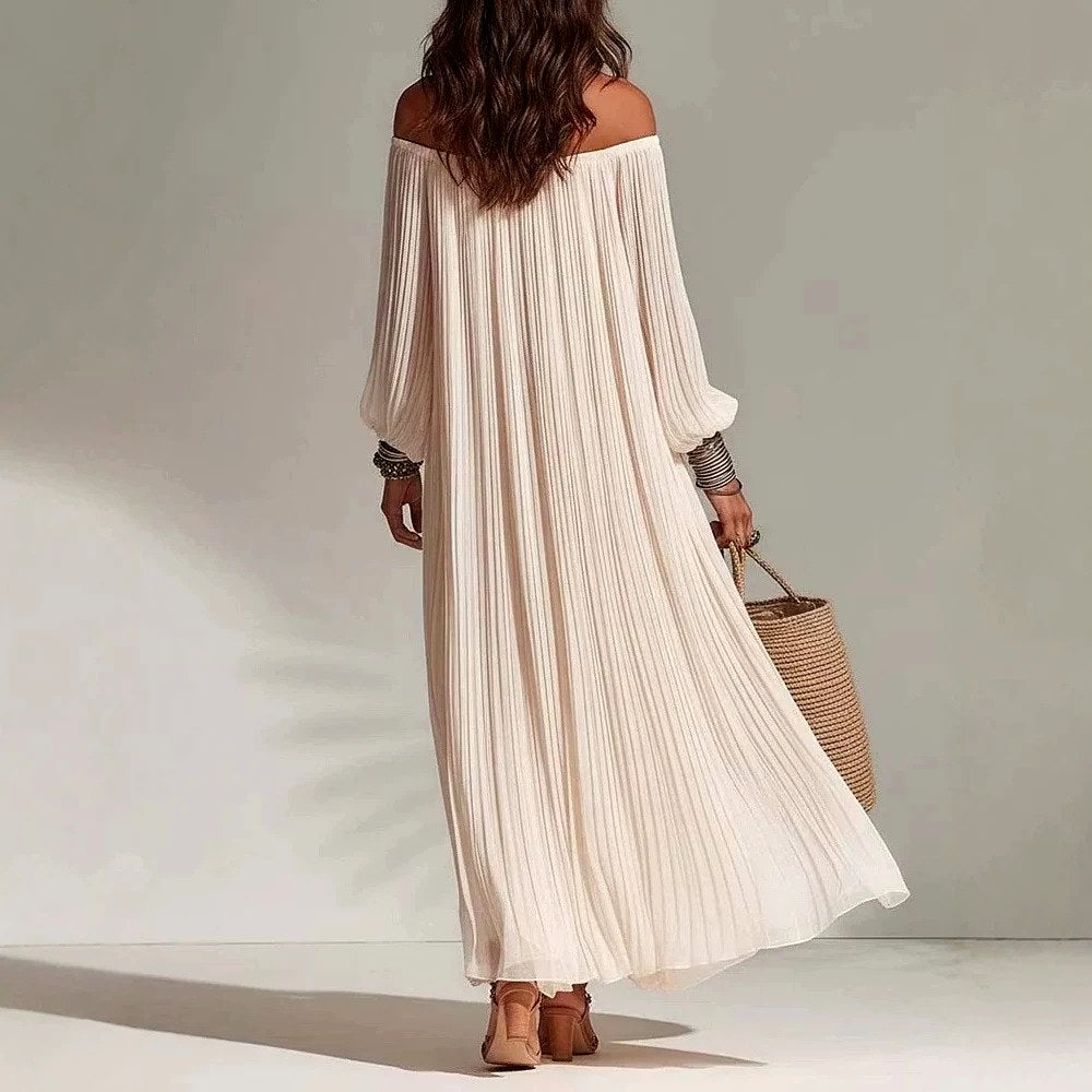 Amelia - Women's Off-the-Shoulder Pleated Maxi Dress 2