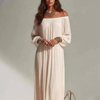 Amelia - Women's Off-the-Shoulder Pleated Maxi Dress 4