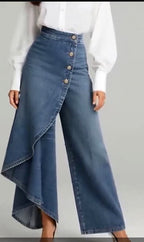 Amoura - Women’s Asymmetric Denim Wide Leg Pants 2