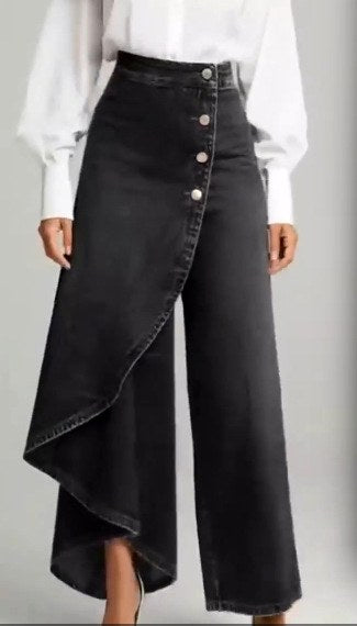 Amoura - Women’s Asymmetric Denim Wide Leg Pants 3