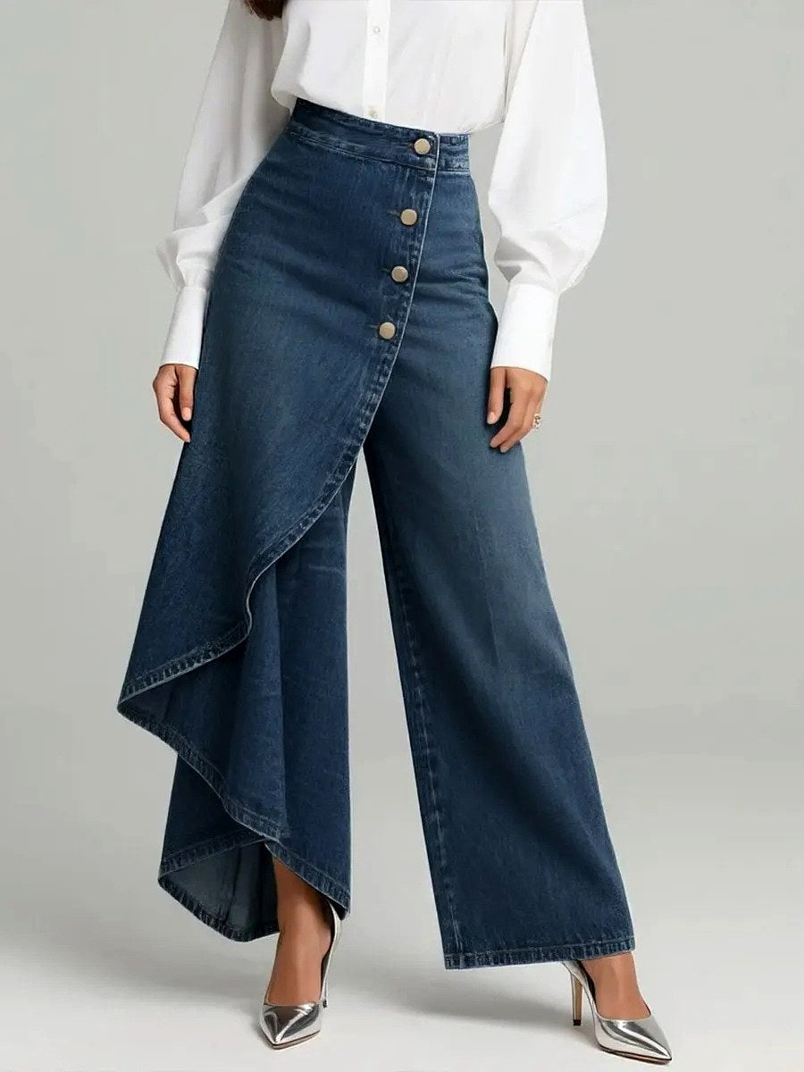 Amoura - Women’s Asymmetric Denim Wide Leg Pants 4