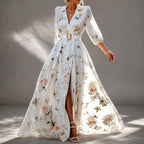 Andromeda - Women's Floral V-Neck Front Slit Maxi Dress 1