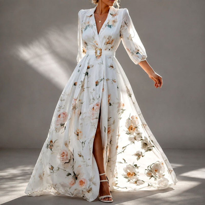Andromeda - Women's Floral V-Neck Front Slit Maxi Dress 1