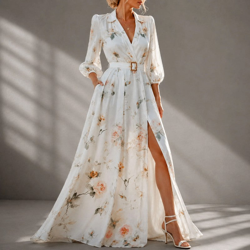 Andromeda - Women's Floral V-Neck Front Slit Maxi Dress 2