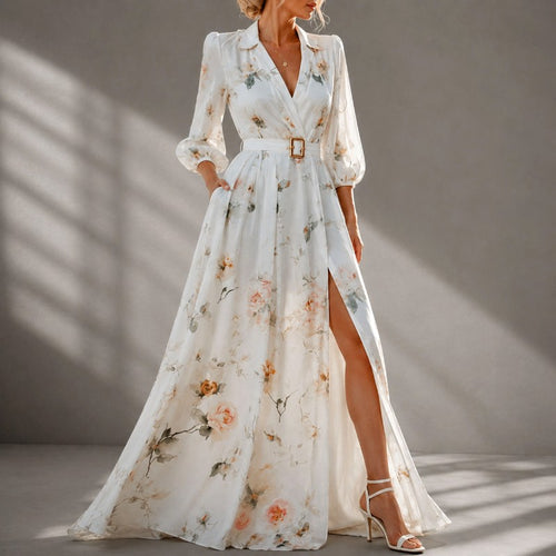 Andromeda - Women's Floral V-Neck Front Slit Maxi Dress 2