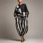 Angela - Women's Patchwork Top & Striped Harem Pants Set 1