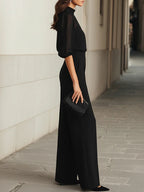 Angelina - Women's Sheer Puff-Sleeve Camisole & Wide-Leg Trouser Set