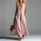 Angeline - Women's Button Front Sleeveless Maxi Dress with Pockets 2