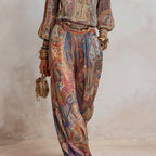 Angeline - Women's Paisley V-Neck Wide Leg Matching Set 3
