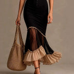 Anita - Women's Ruffle Strap Sheer Panel Maxi Dress 3
