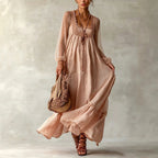 Antoinette - Women's Lace Trim Square Neck Boho Maxi Dress 1