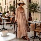 Antoinette - Women's Lace Trim Square Neck Boho Maxi Dress 4