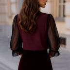 Antonia - Women's Button-Front Blouse with Sheer Sleeves 2