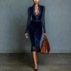 Arabella - Women's Velvet Long Sleeve Bodycon Midi Dress 1