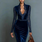 Arabella - Women's Velvet Long Sleeve Bodycon Midi Dress 2