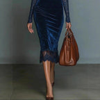 Arabella - Women's Velvet Long Sleeve Bodycon Midi Dress 3