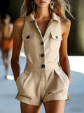 Ariadne - Women's V-Neck Sleeveless Cuffed Shorts Jumpsuit 1