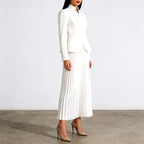 Ariana - Women's Stand Collar Button Front Pleated Skirt Set 1