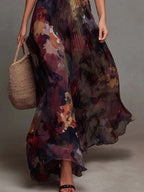 Ariel - Women's Floral Pleated V-Neck Maxi Dress