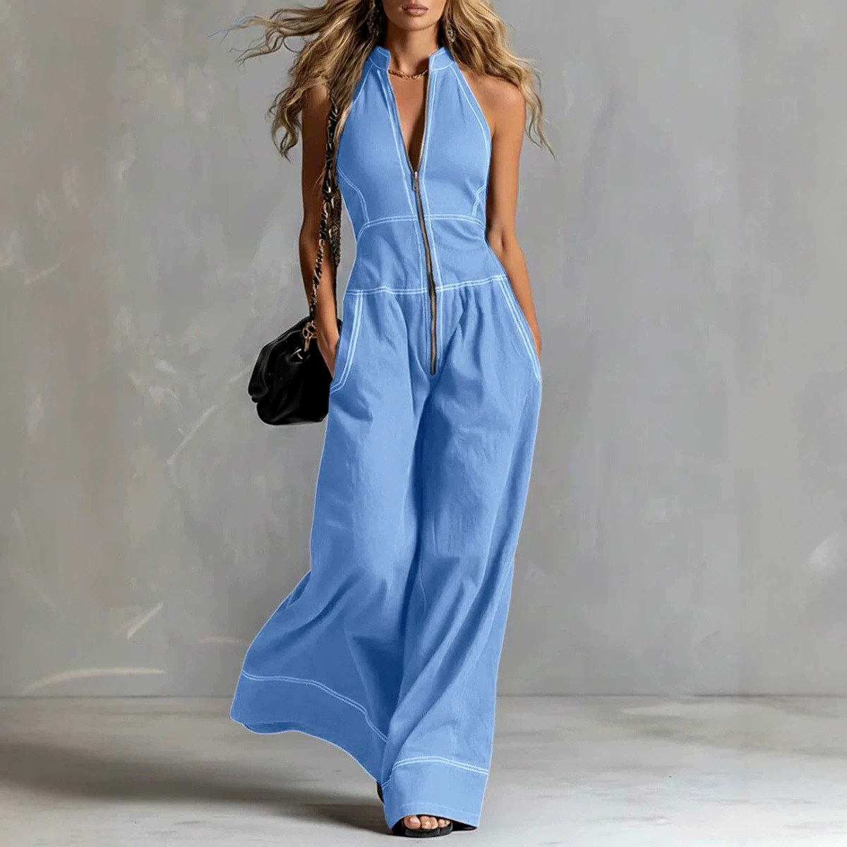 Ashlyn - Women's Sleeveless Zip-Front Wide-Leg Jumpsuit 2