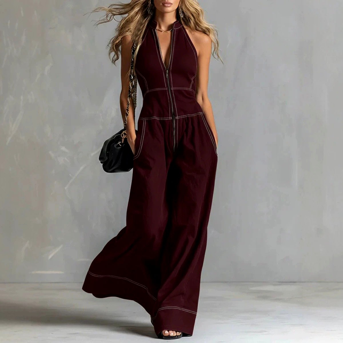 Ashlyn - Women's Sleeveless Zip-Front Wide-Leg Jumpsuit 3