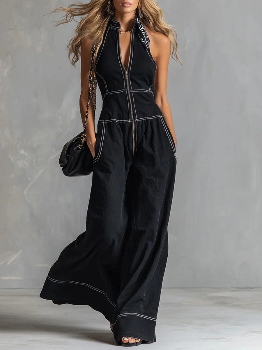Ashlyn - Women's Sleeveless Zip-Front Wide-Leg Jumpsuit 4