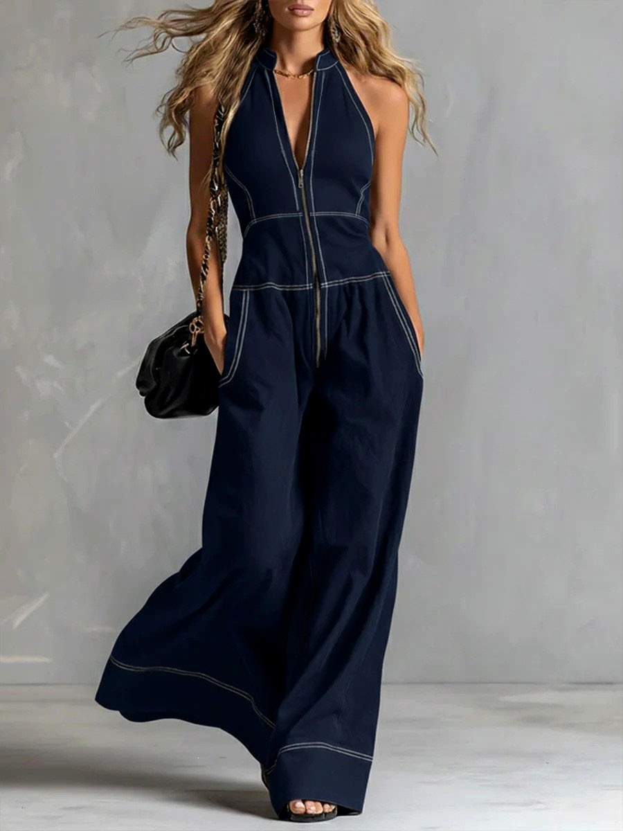 Ashlyn - Women's Sleeveless Zip-Front Wide-Leg Jumpsuit 5