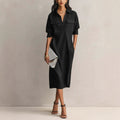 Athena - Women's Cotton Linen Collared Midi Dress 1