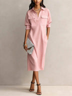 Athena - Women's Cotton Linen Collared Midi Dress 4