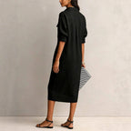 Athena - Women's Cotton Linen Collared Midi Dress 6