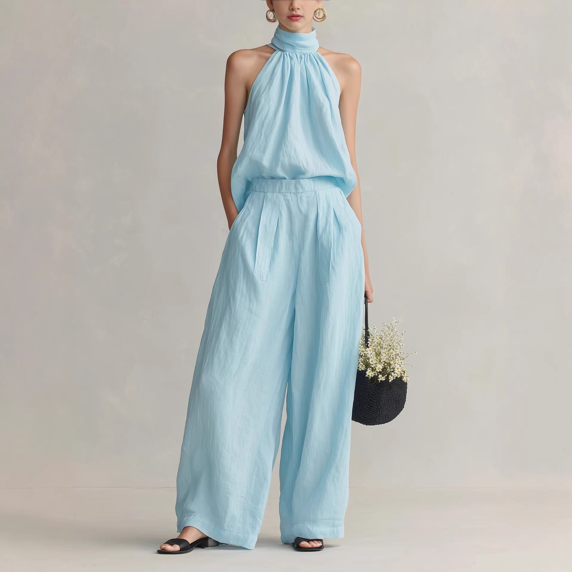 Athena - Women's Halter Neck Wide Leg Matching Set 1